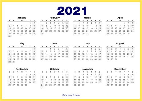 4 Month Printable Calendar 2021